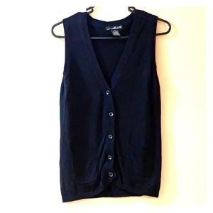 Black, button down, sweater vest